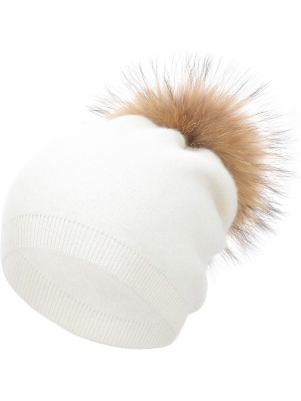 Cozy Cashmere Wool Blend Winter Slouchy Knit Beanie Hat with Real Fur Pom Poms